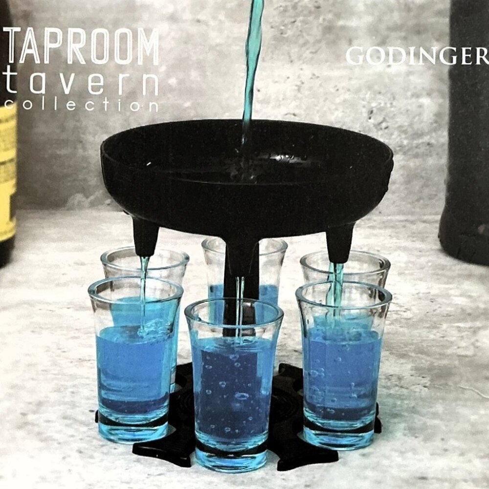 Godinger Taproom Tavern Black Shot Pourer with Shot Glasses